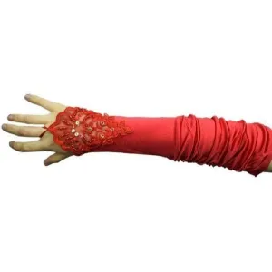 Satin Fingerless Lace Gloves Red