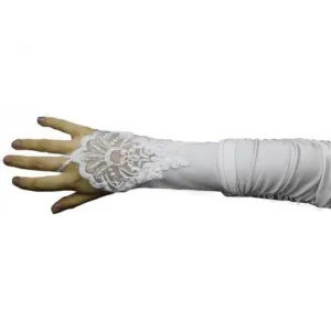 Satin Fingerless Lace Gloves White