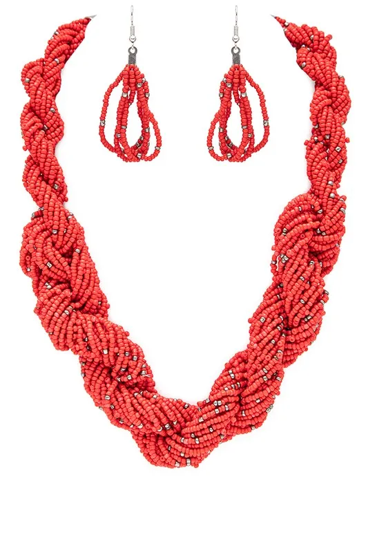 Seed Bead Statement Necklace Set