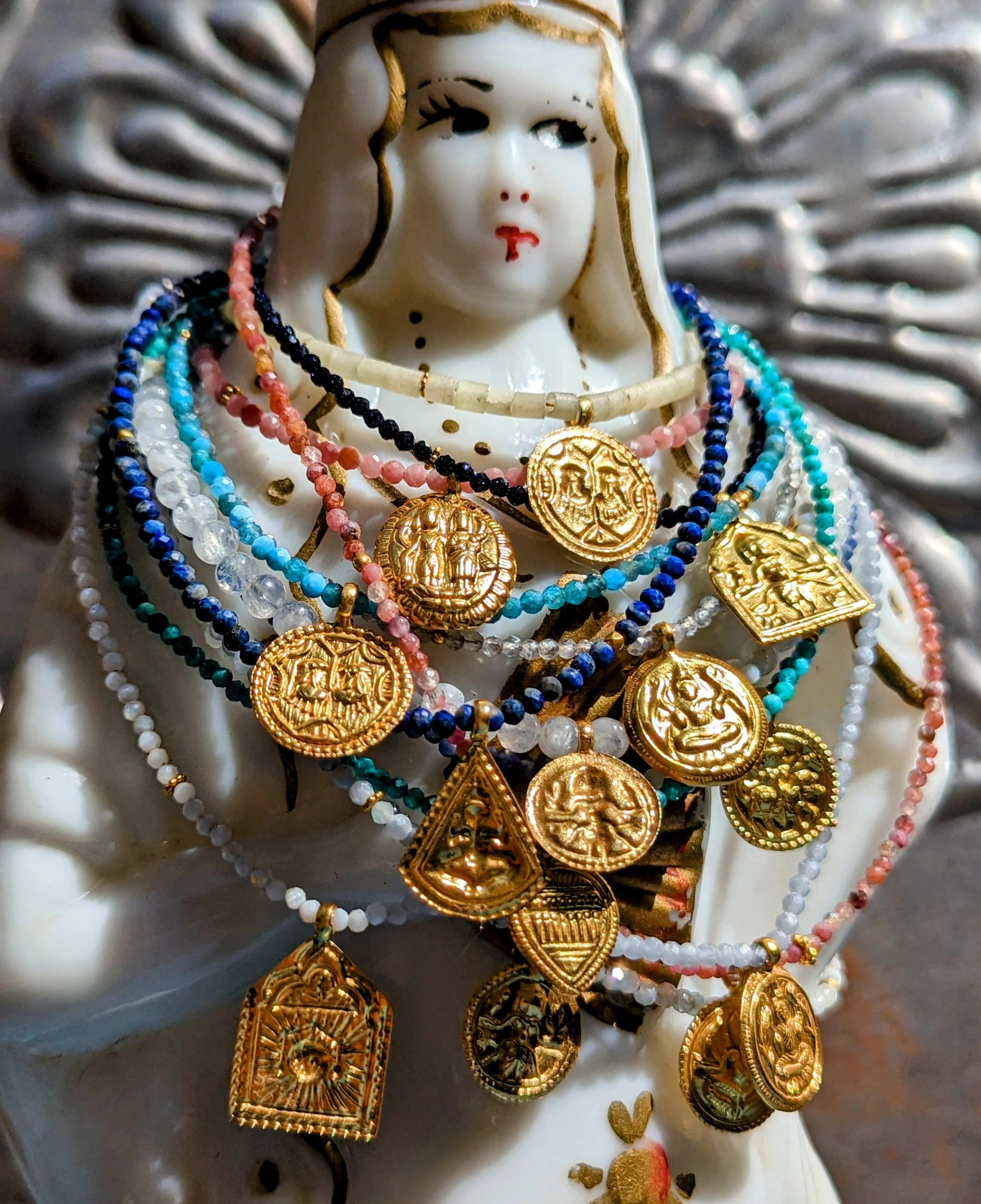 Semi precious necklaces with gold plated pendants
