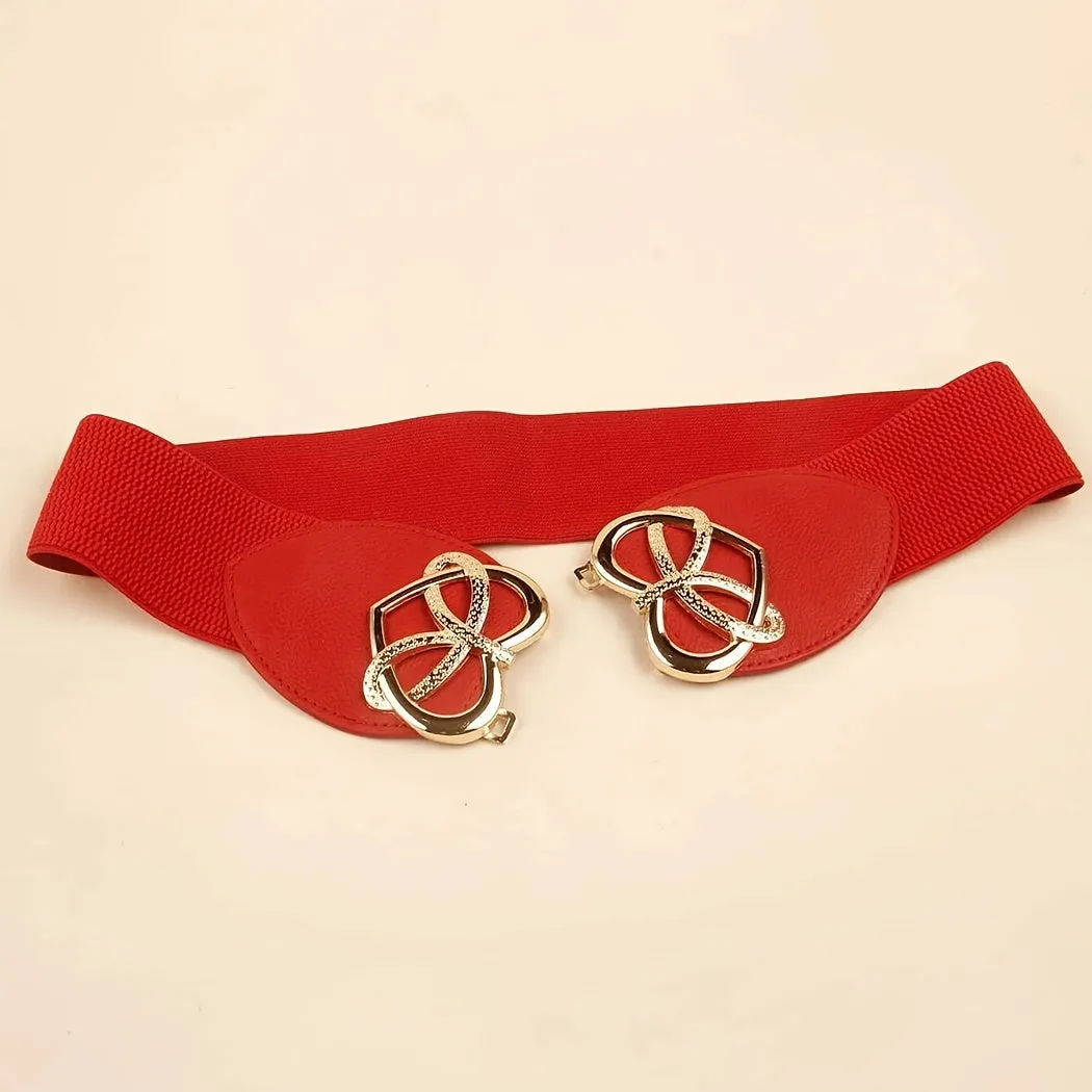 Set of 3 Elastic Waist Belts with Heart Alloy Buckle – Fashion Stretch Belts for Dresses
