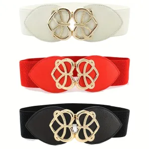 Set of 3 Elastic Waist Belts with Heart Alloy Buckle – Fashion Stretch Belts for Dresses