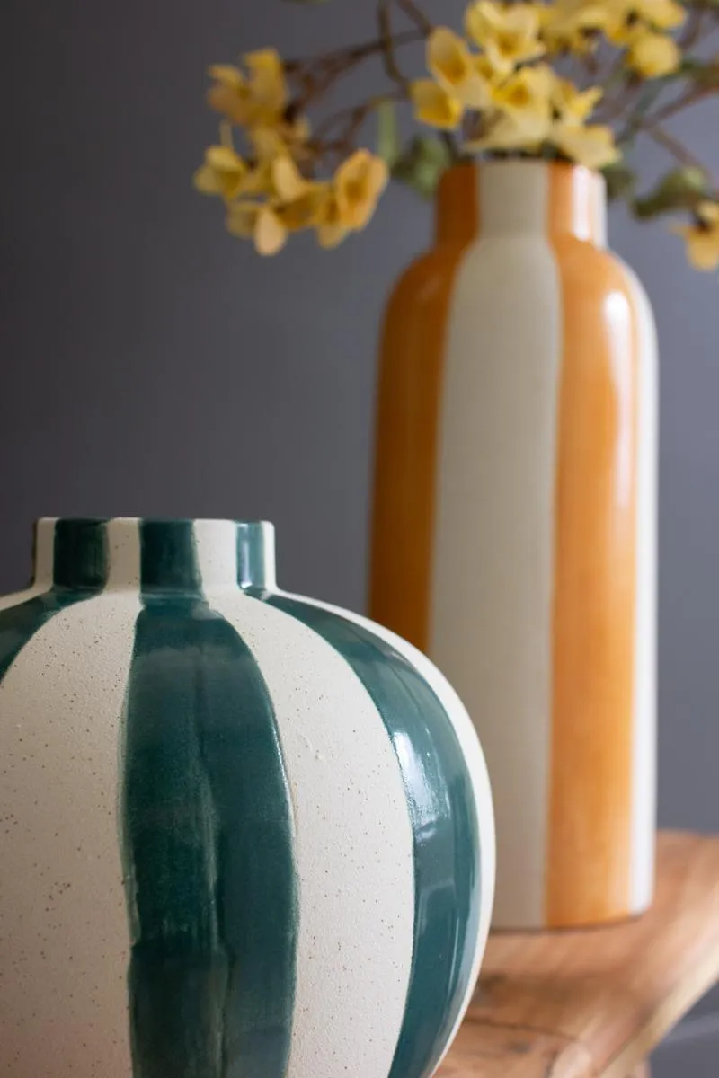 Set of 5 Colored Ceramic Striped Vases