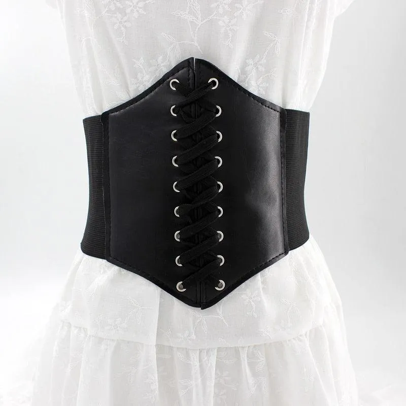 Sexy Corset Wide Cummerbunds Pu Leather Butterfly Chain Slimming Body Waistband