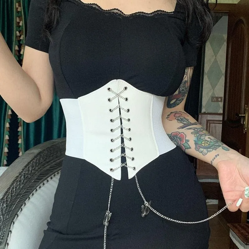 Sexy Corset Wide Cummerbunds Pu Leather Butterfly Chain Slimming Body Waistband