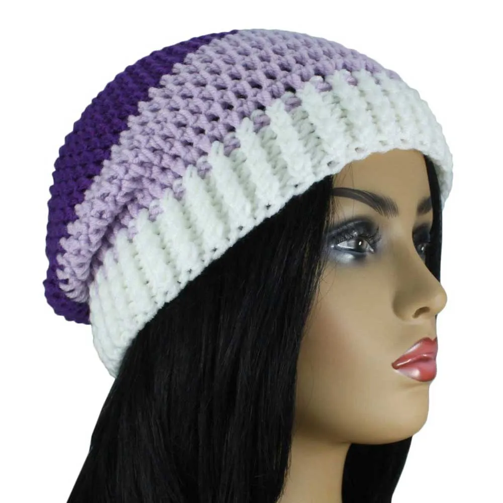 Shades of Purple Crochet Beanie Hat Medium/Large - JMCH49ML