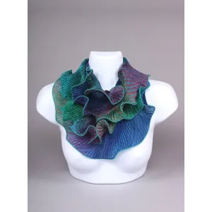 Shibori Silk Scarf Brown and Turquoise