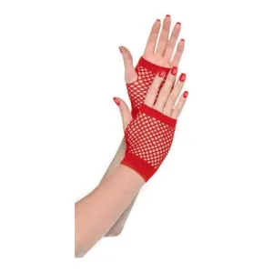 Short Fishnet Gloves Red