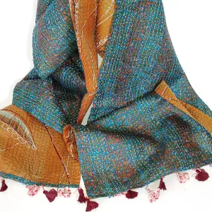 Silk Kantha Scarf - Teal & Bronze