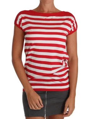 Silk Red White Striped T-shirt