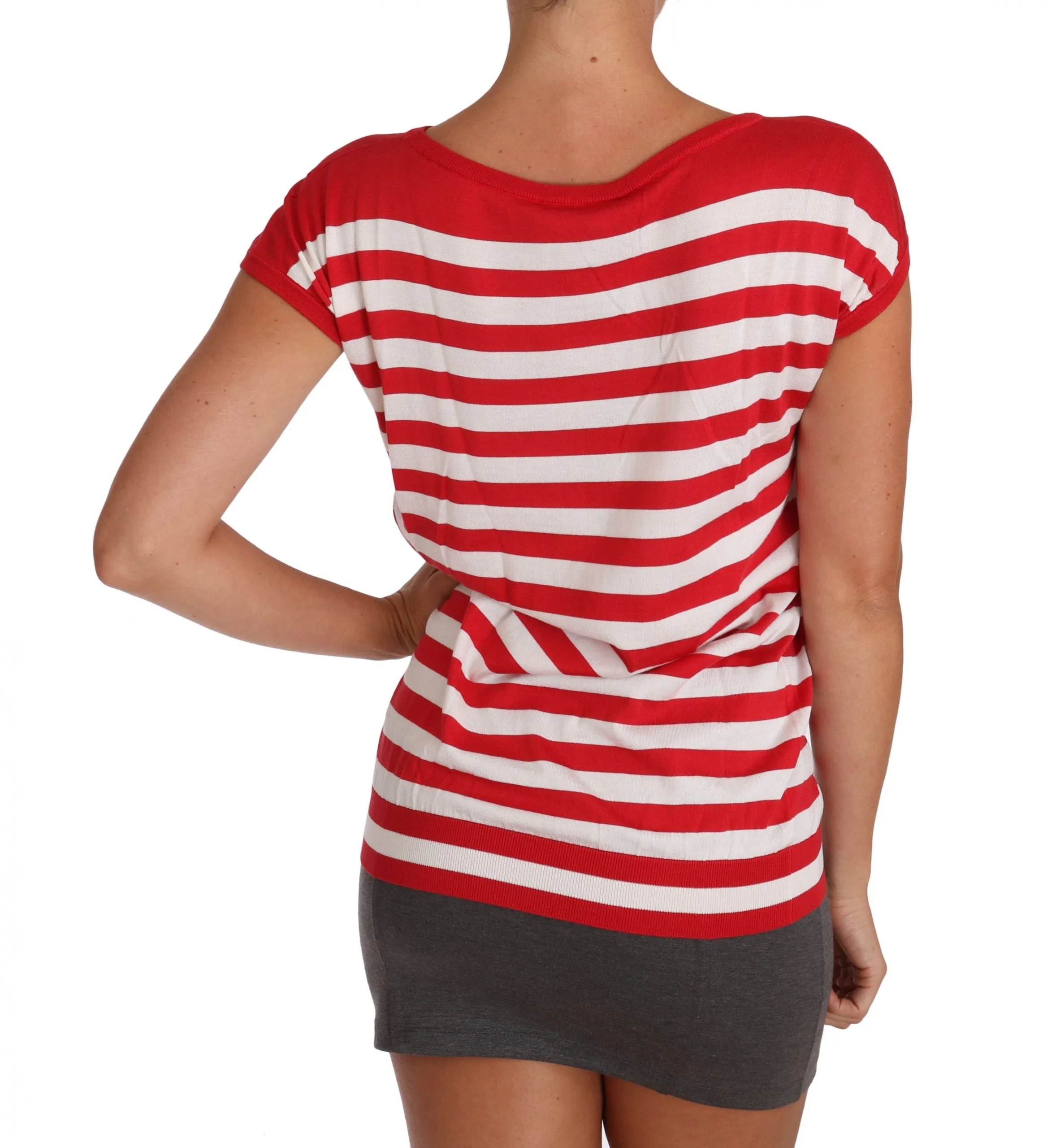 Silk Red White Striped T-shirt
