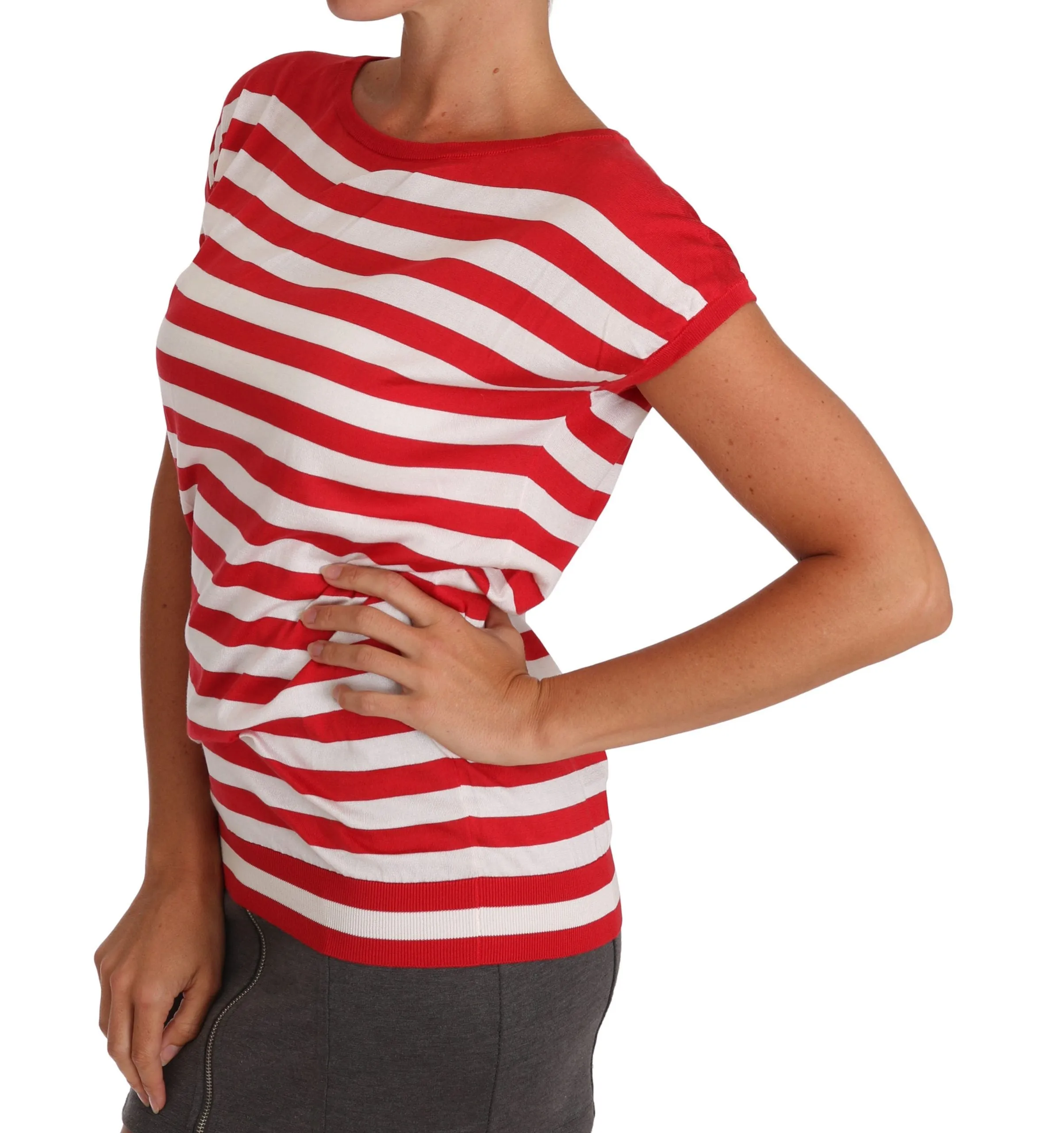 Silk Red White Striped T-shirt
