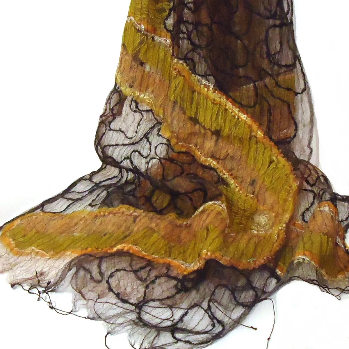 Silk Scarf with Embroidery - Brown