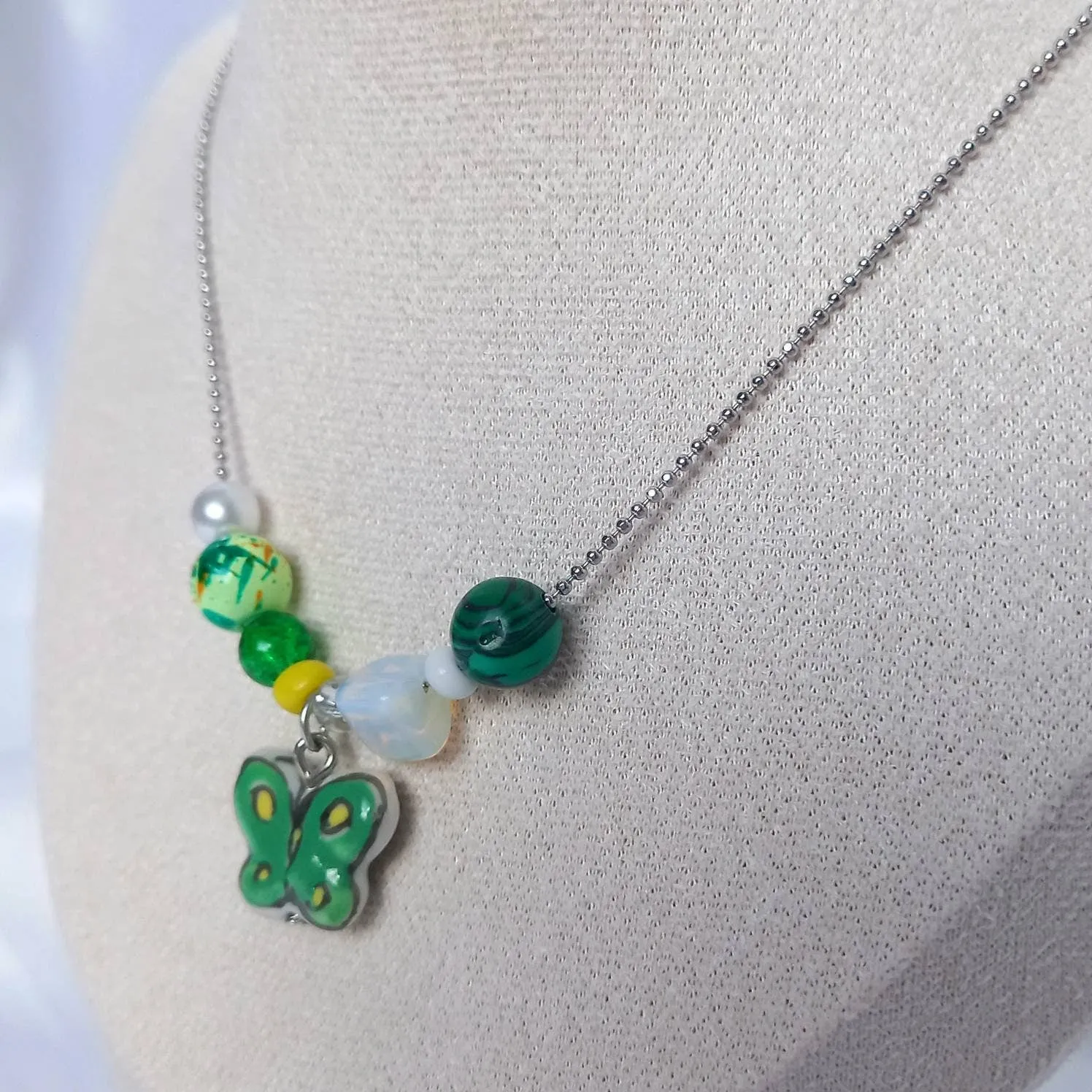 Silver & Green Butterfly Charm Necklace - Chain Necklaces,Green Butterfly Necklace,Silver Necklaces In The UK, Silver Jewellery In The UK