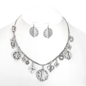 SILVER CHARMS EARRINGS AND NECKLACE #HNN E89401 (AD17)