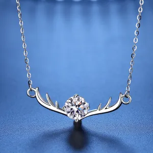 Silver Christmas Moose Moissanite Necklace