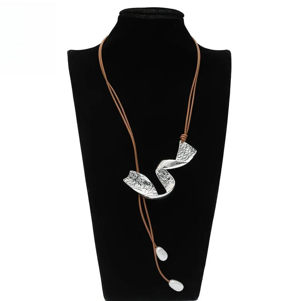 Silver Color Twisted Geometric Long Chains Necklace