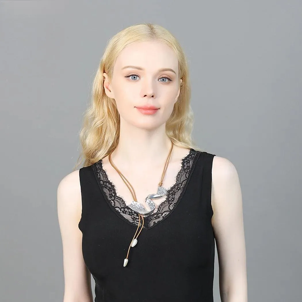 Silver Color Twisted Geometric Long Chains Necklace