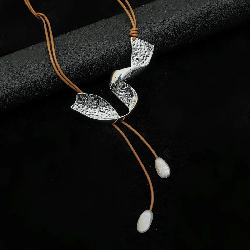 Silver Color Twisted Geometric Long Chains Necklace