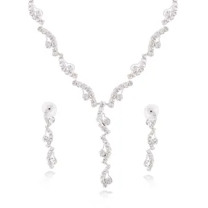 SILVER CRYSTAL NECKLACE AND 1.5"INCHES EARRINGS SET #ADX6812008 (SHE4)
