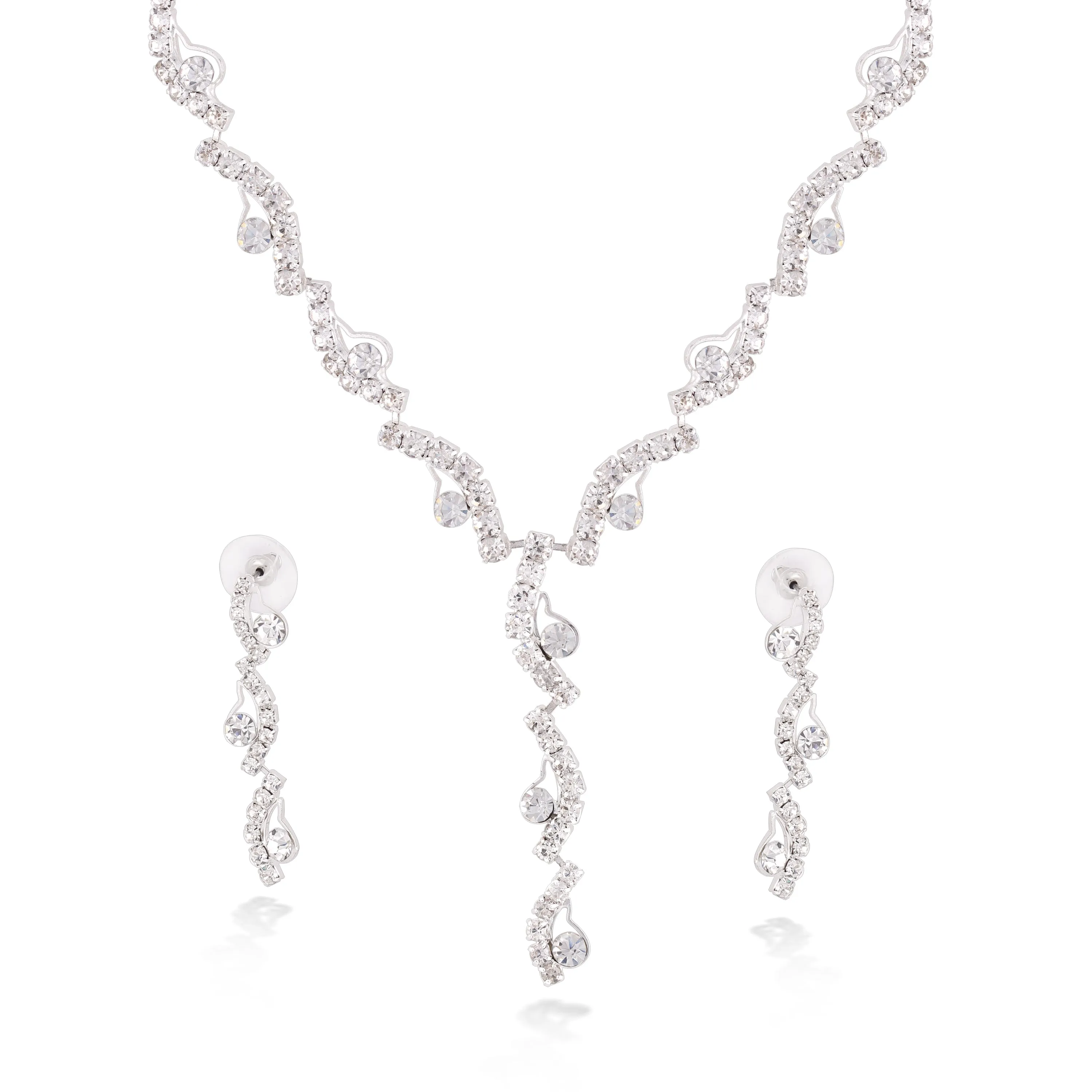 SILVER CRYSTAL NECKLACE AND 1.5"INCHES EARRINGS SET #ADX6812008 (SHE4)