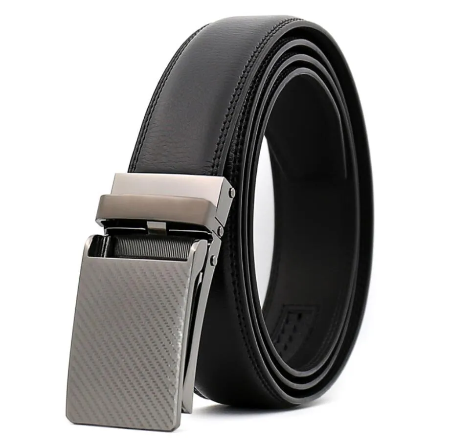 Silver Dot Mens Adjustable Ratchet Slide Buckle Belt - Genuine Leather Automatic Belt with No Holes