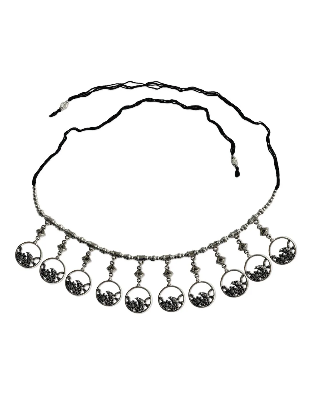 Silver Kamarbandh Flower & Bird Design