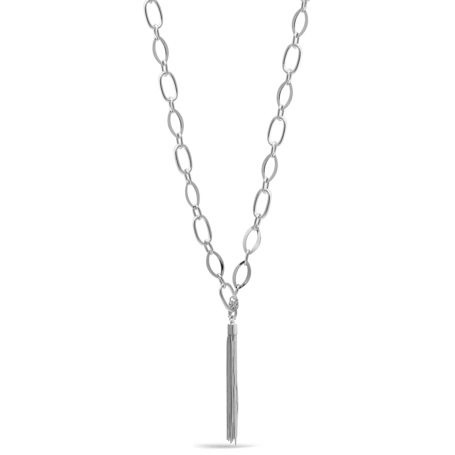 Silver Link Chains With Tassel Necklace #SQ554-N8609EE (SG11-NH14)