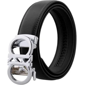Silver Mens Adjustable Ratchet Slide Buckle Belt - Genuine Leather Automatic Belt with No Holes