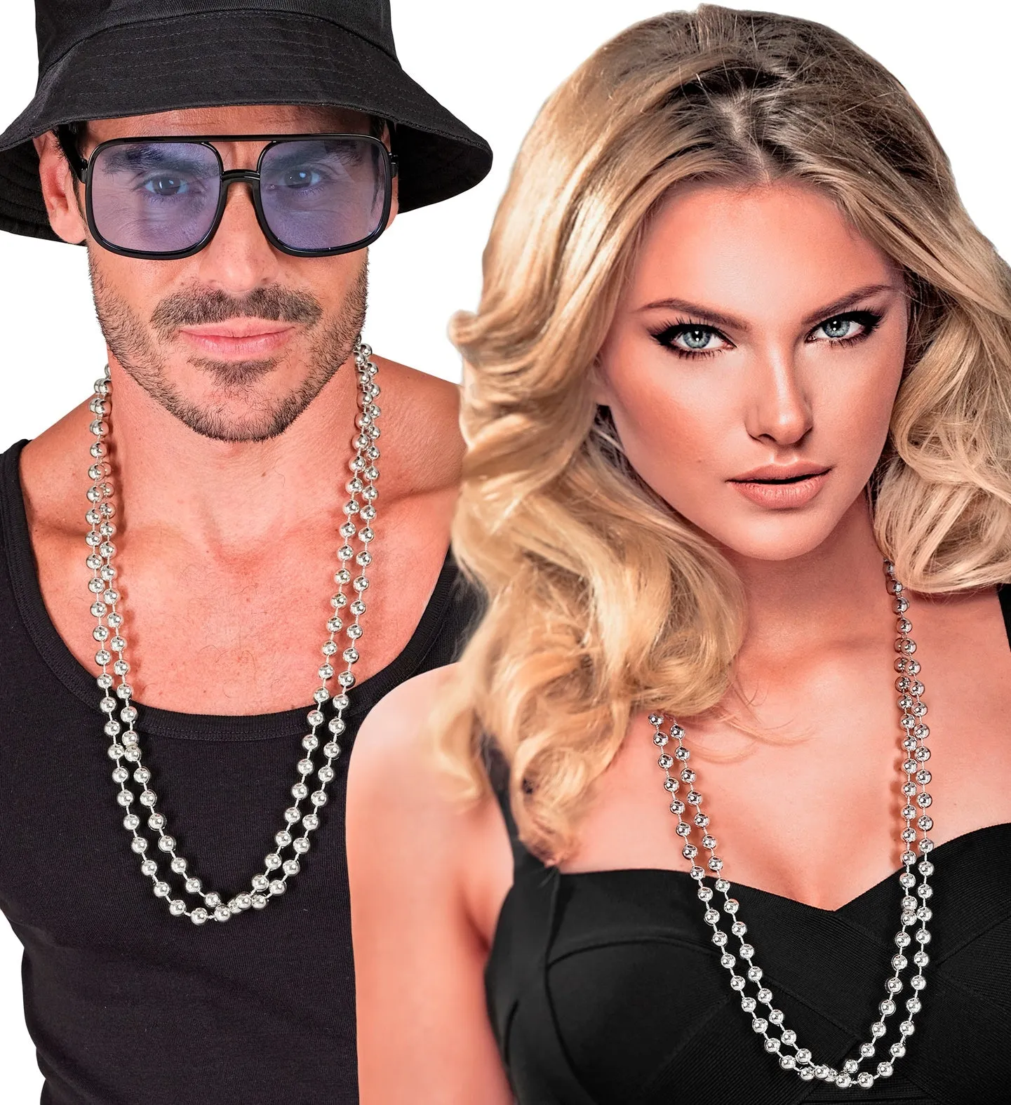 Silver pearl necklaces, set of 2