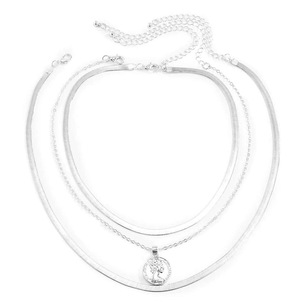 Silver-Plated Snake Chain Coin Pendant Necklace Set