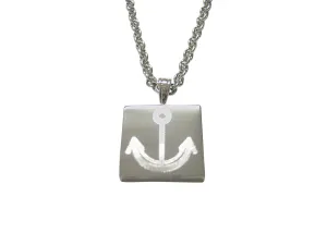 Silver Toned Etched Fat Nautical Anchor Pendant Necklace