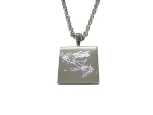 Silver Toned Etched Tropical Frog On Tree Pendant Necklace