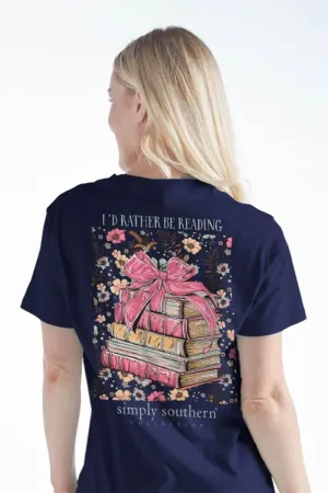 Simply Southern I’d Rather Be Reading T-shirt for Women in Navy | SS-READ-NAVY