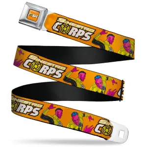SINESTRO CORPS Title Logo Full Color Orange Seatbelt Belt - DC Green Lantern Villain Sinestro Poses and Title Logo Orange Webbing