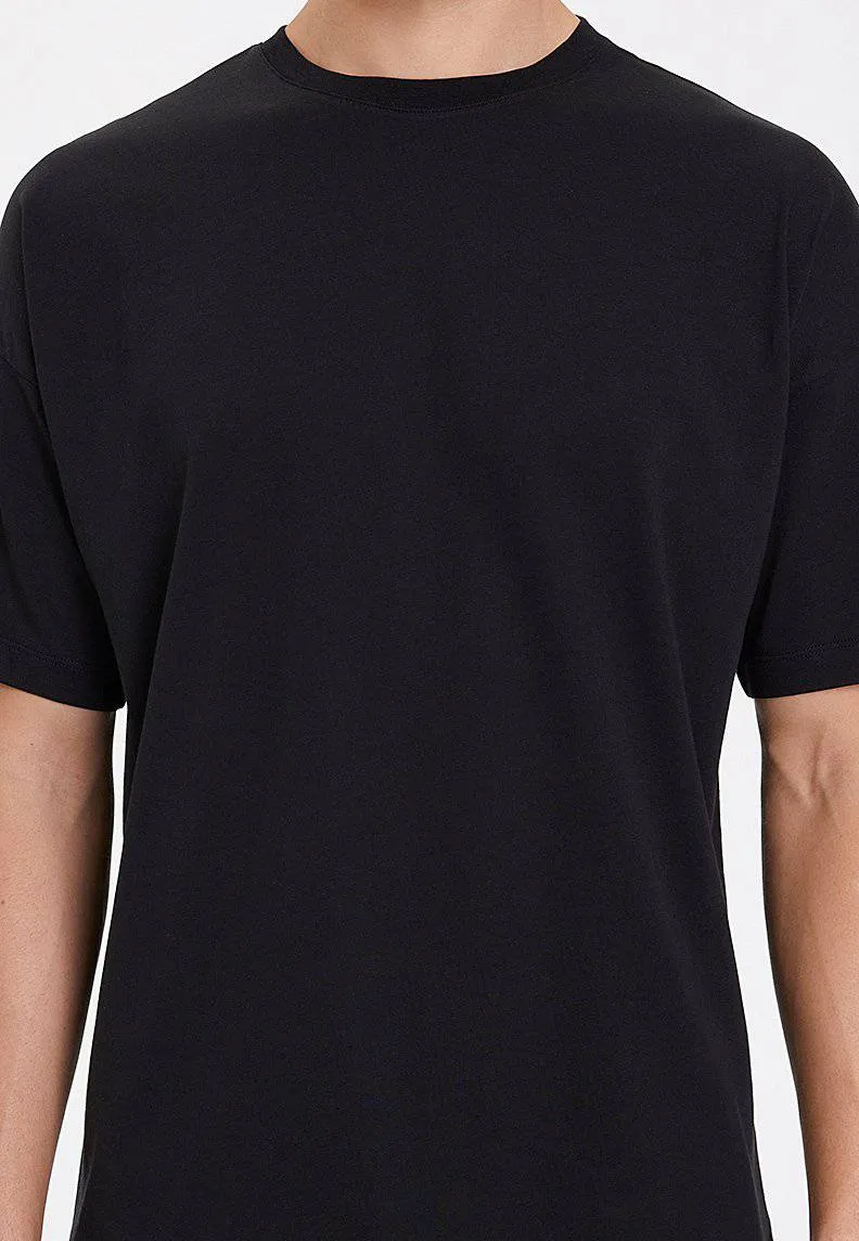 Siyah Bisiklet Yaka Pamuklu Oversize Erkek T-Shirt ESSENTIALS