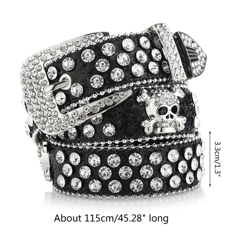 Skull Buckle Belts Women Pu-leather Gothic Y2k Girls Belt for Jeans Men