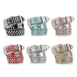 Skull Buckle Belts Women Pu-leather Gothic Y2k Girls Belt for Jeans Men
