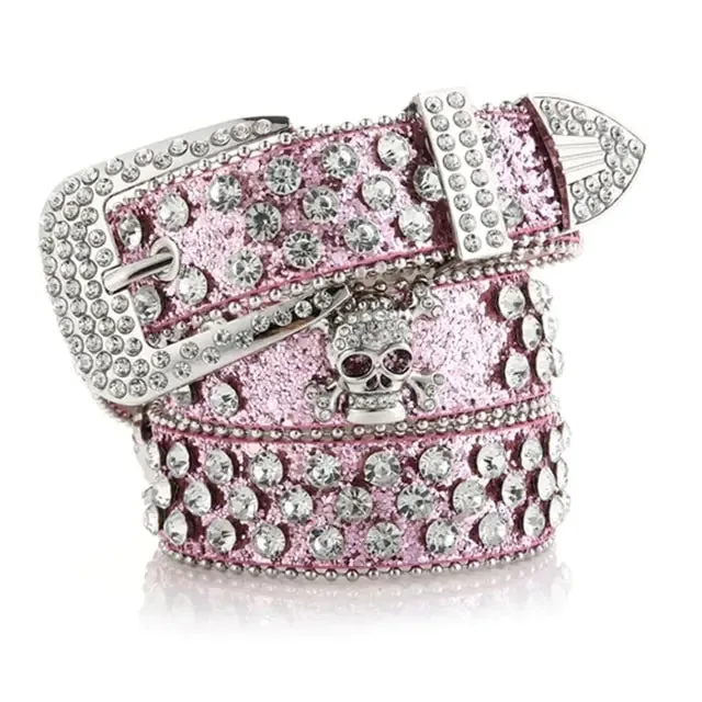 Skull Buckle Belts Women Pu-leather Gothic Y2k Girls Belt for Jeans Men