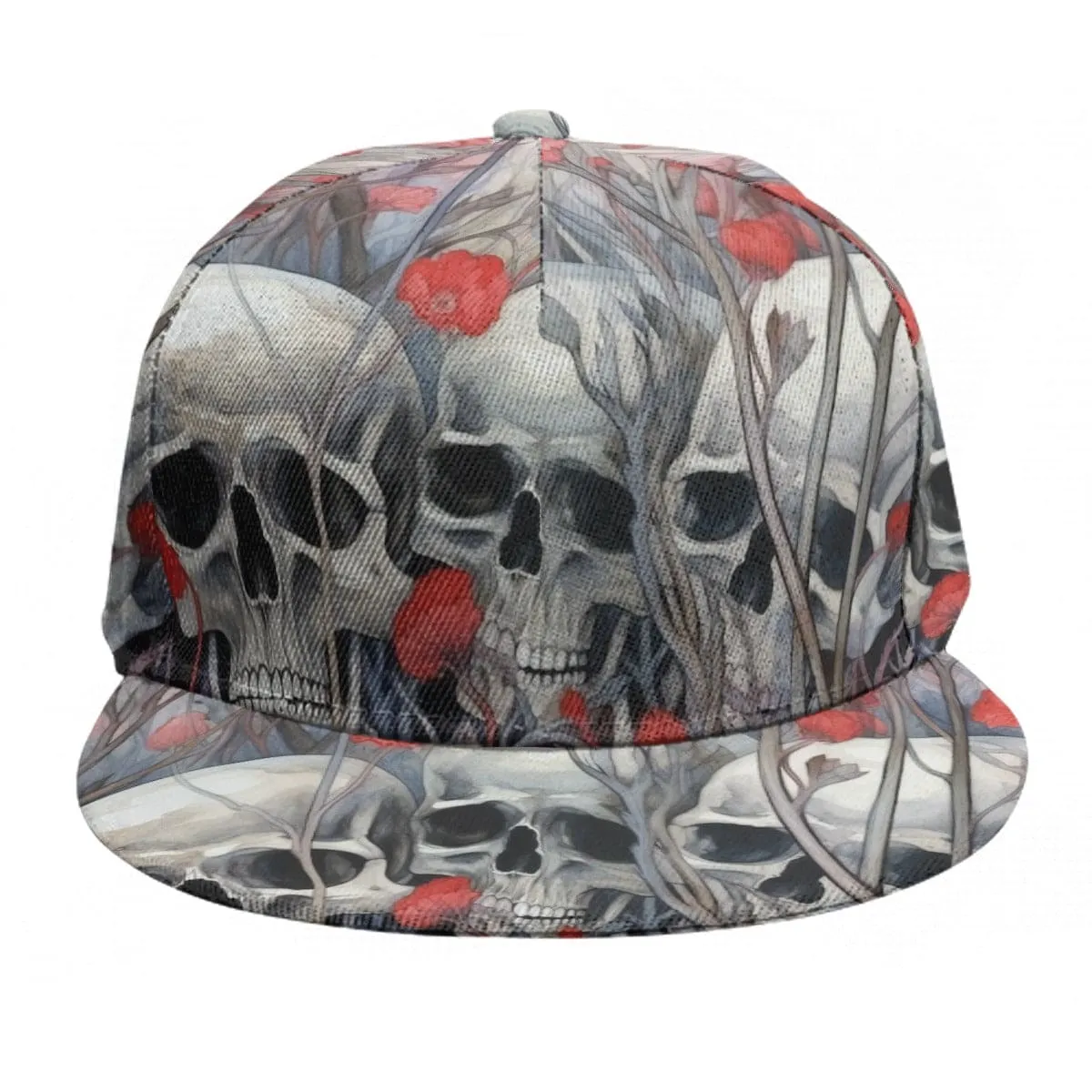 Skulls With Red Flowers In Garden Baseball Cap With Flat Brim