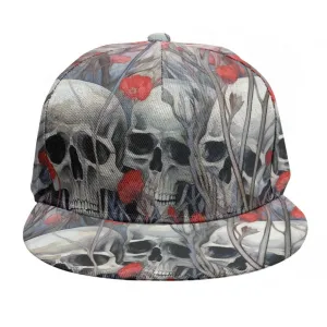 Skulls With Red Flowers In Garden Baseball Cap With Flat Brim