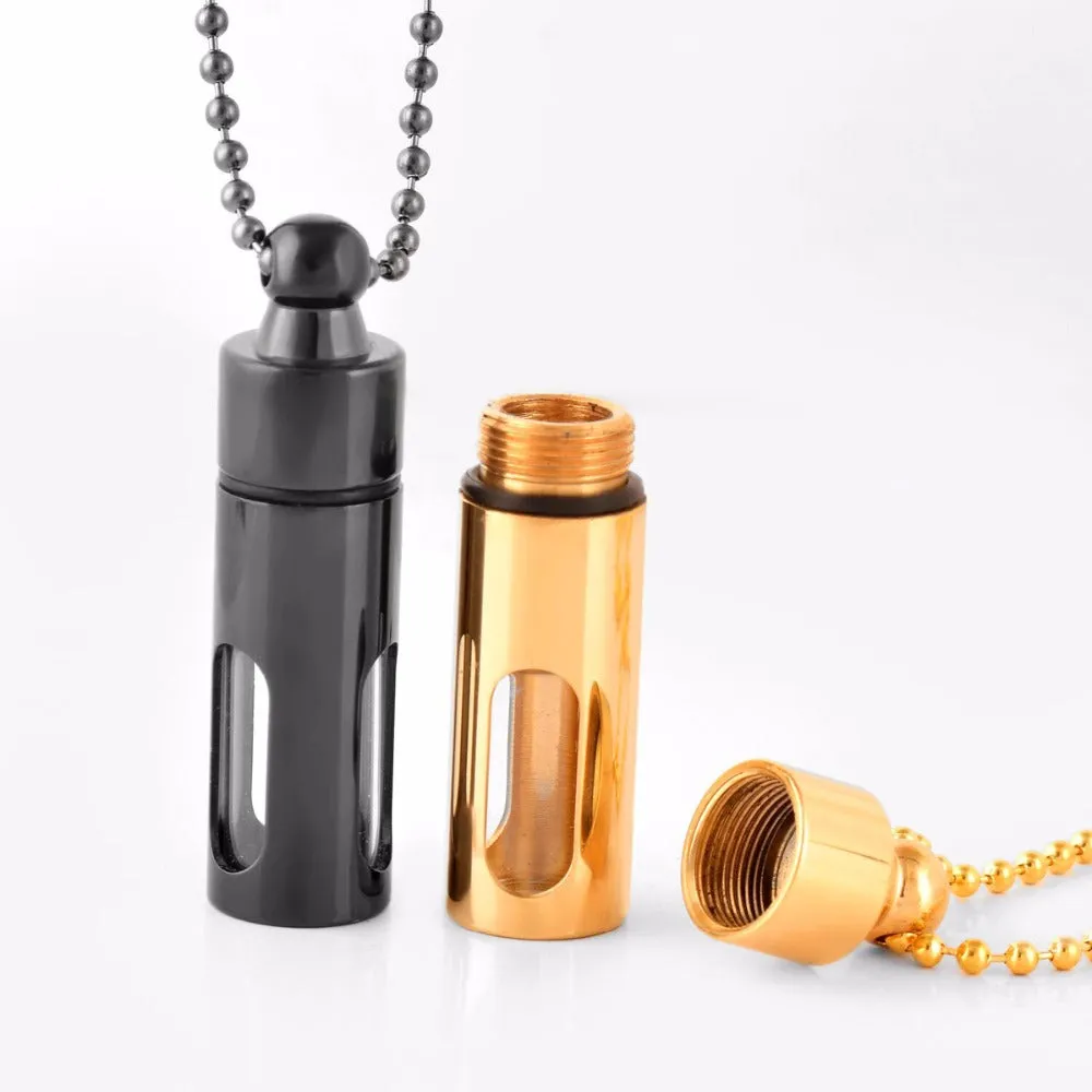Sleek Glass & Metal Ashes Vial Necklace