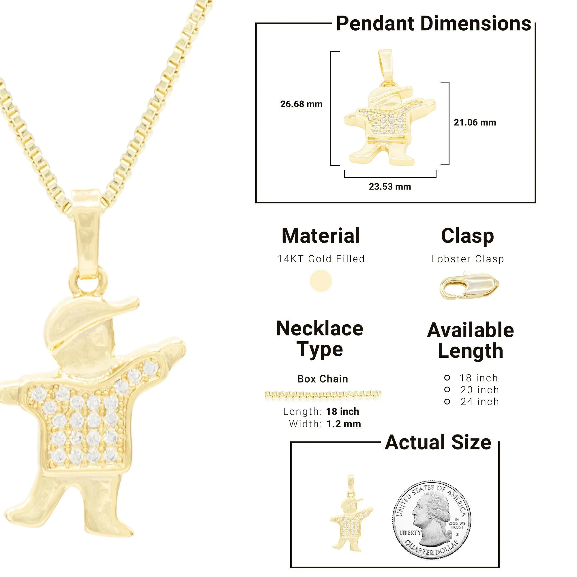 Smart Boy Cubic Zirconia Pendant With Necklace Set 14K Gold Filled