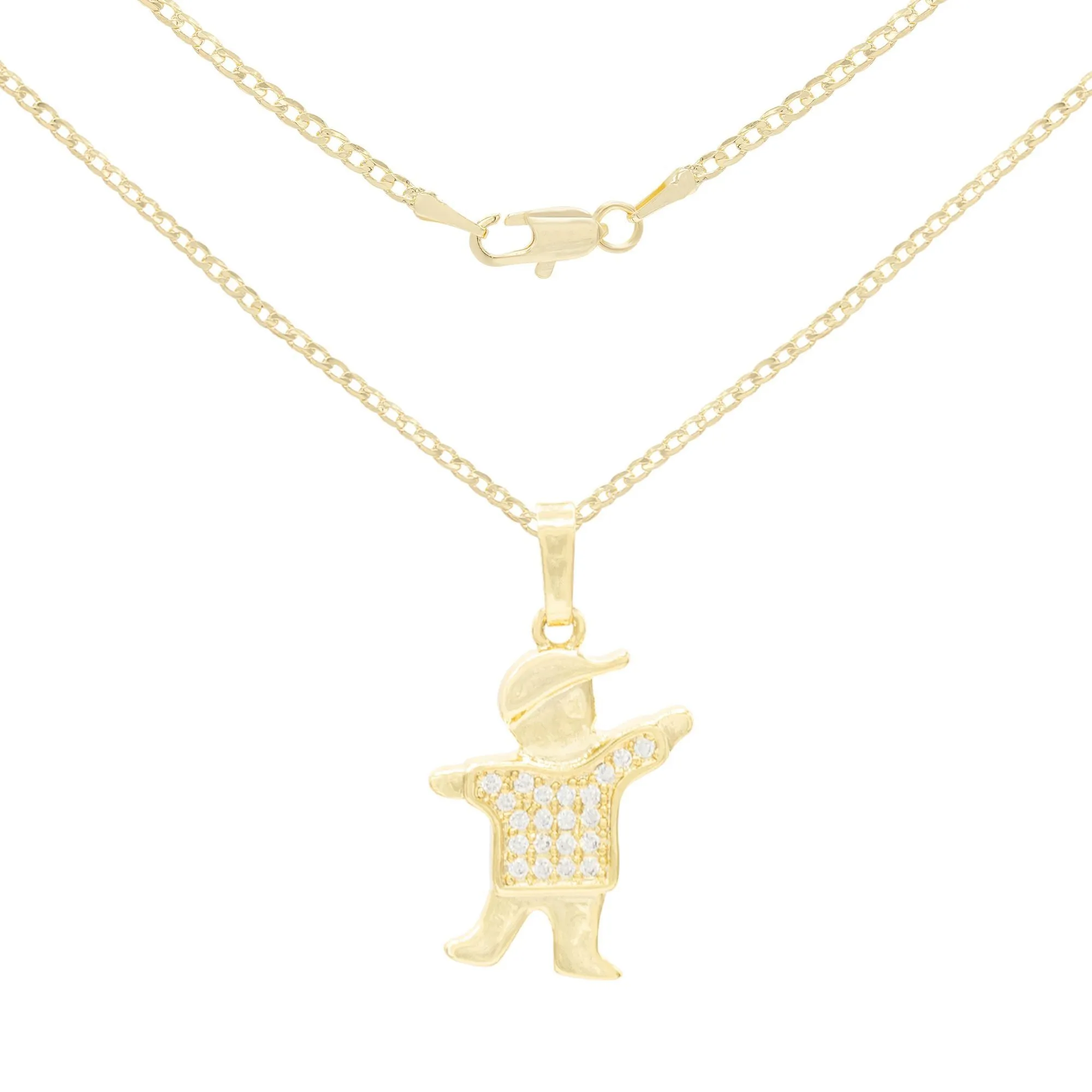 Smart Boy Cubic Zirconia Pendant With Necklace Set 14K Gold Filled