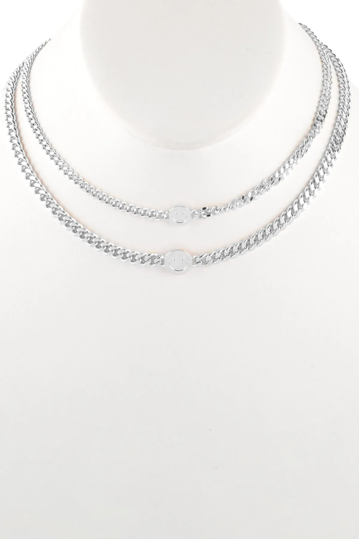 SMILEY FACE PENDANT 2 CHOKER SET CUBAN NECKLACE