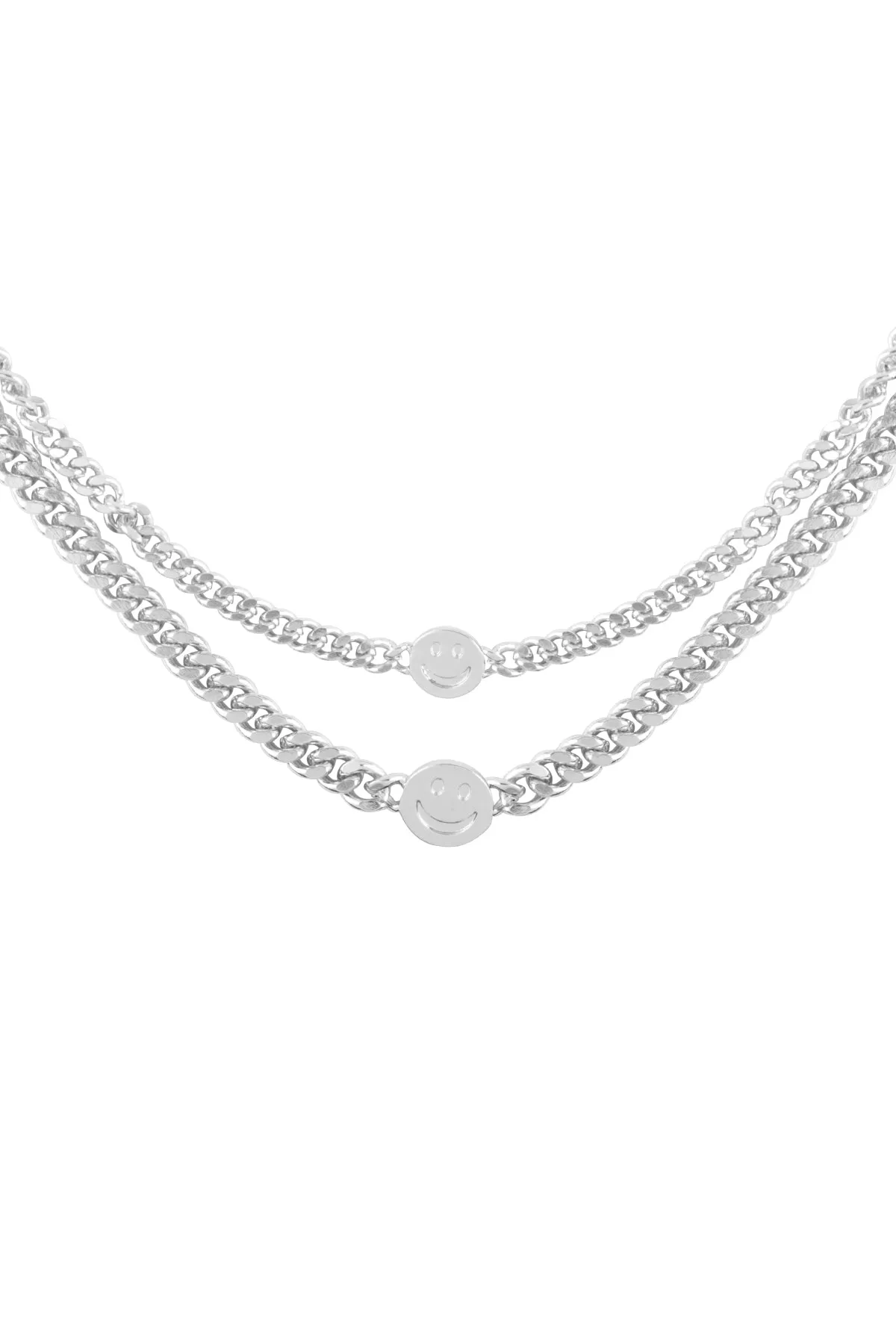 SMILEY FACE PENDANT 2 CHOKER SET CUBAN NECKLACE