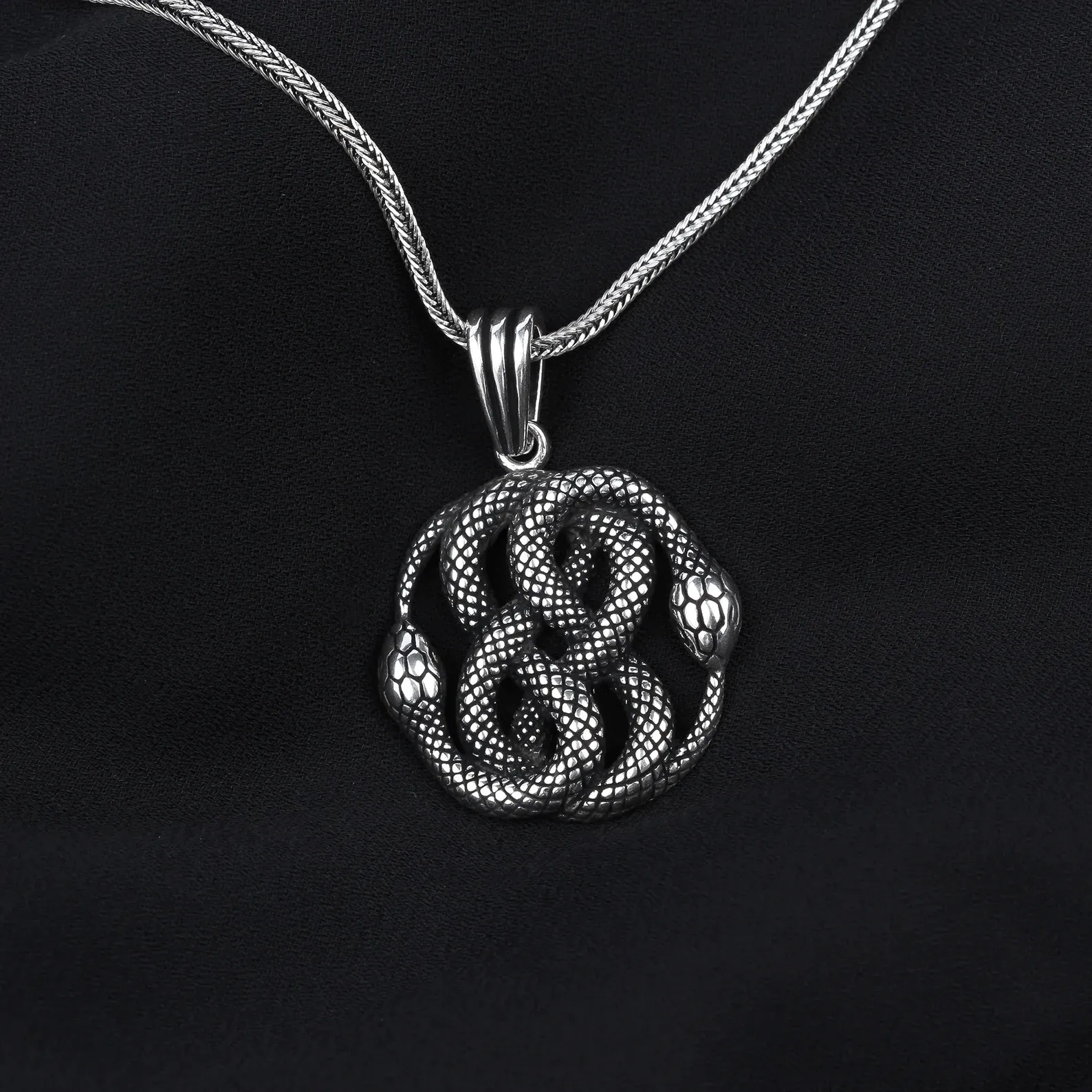 Snake Pendant Necklace Sterling Silver Ouroboros Jewelry