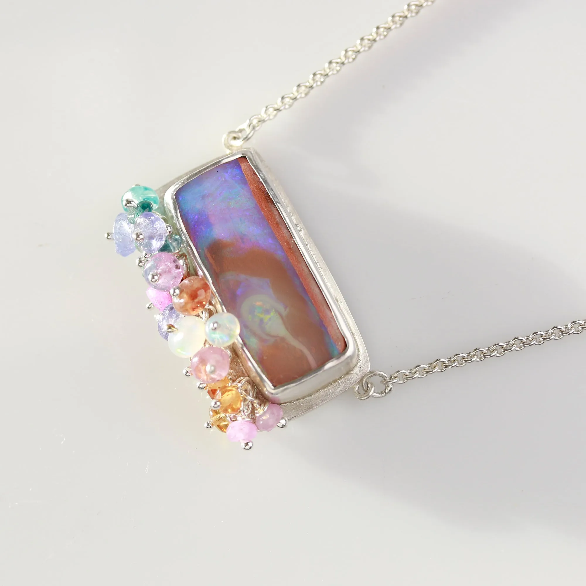 SOLD Queensland Pipe Opal Necklace with Gemstone Fringe in Silver