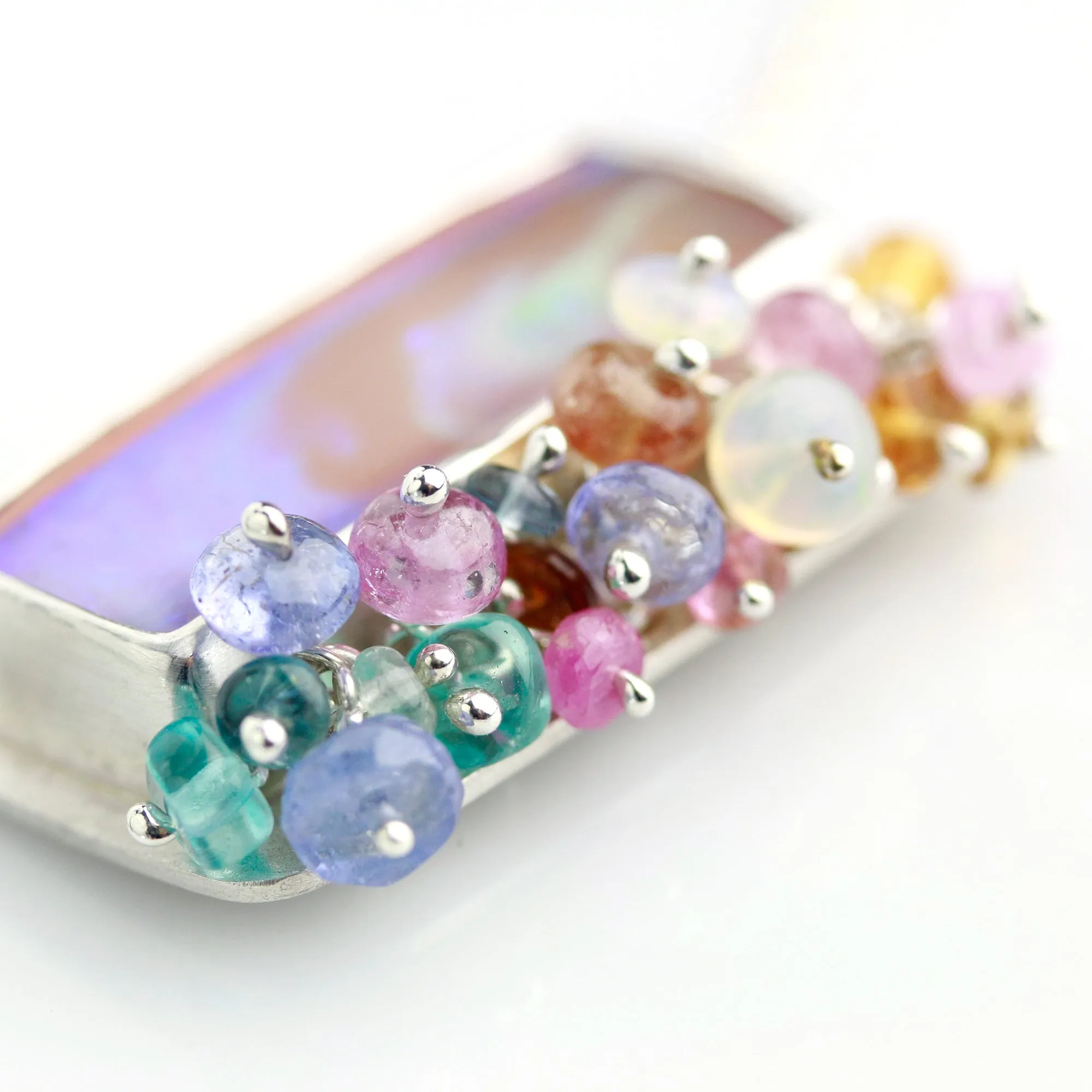 SOLD Queensland Pipe Opal Necklace with Gemstone Fringe in Silver