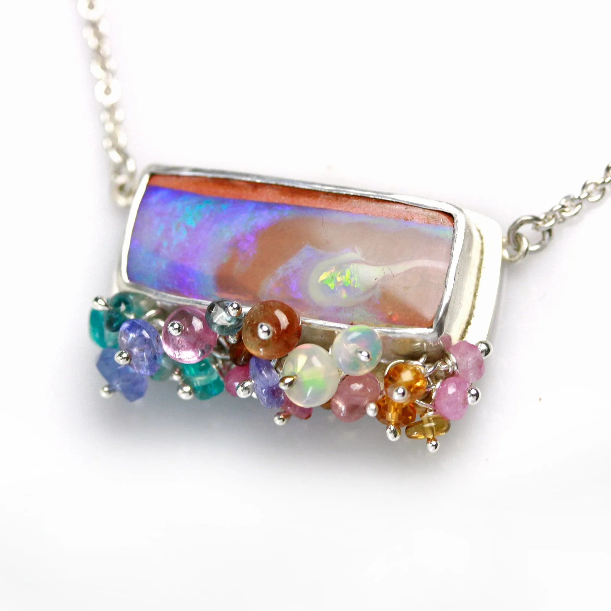 SOLD Queensland Pipe Opal Necklace with Gemstone Fringe in Silver